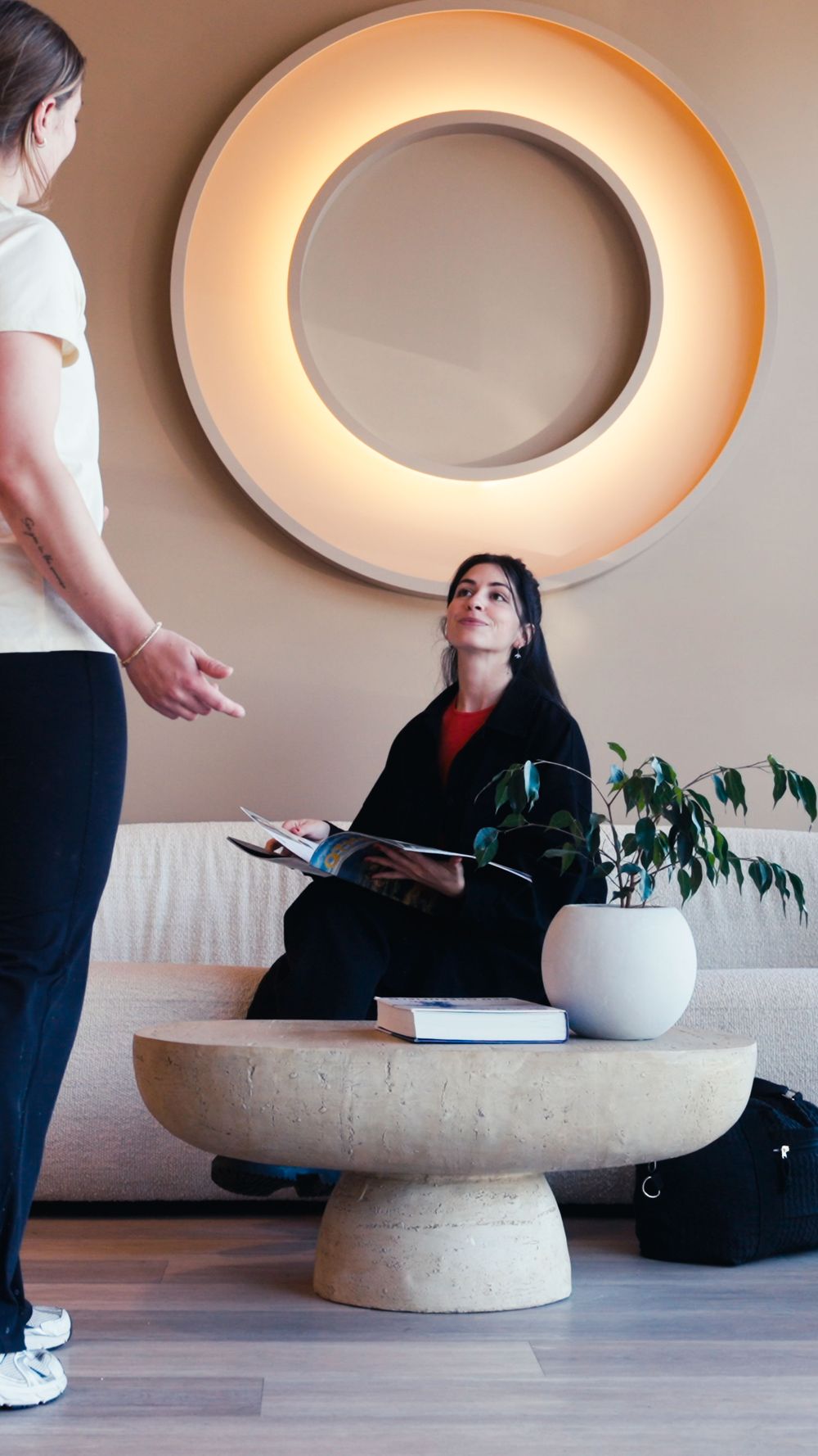 Checking in at a wellness studio at Five Mile