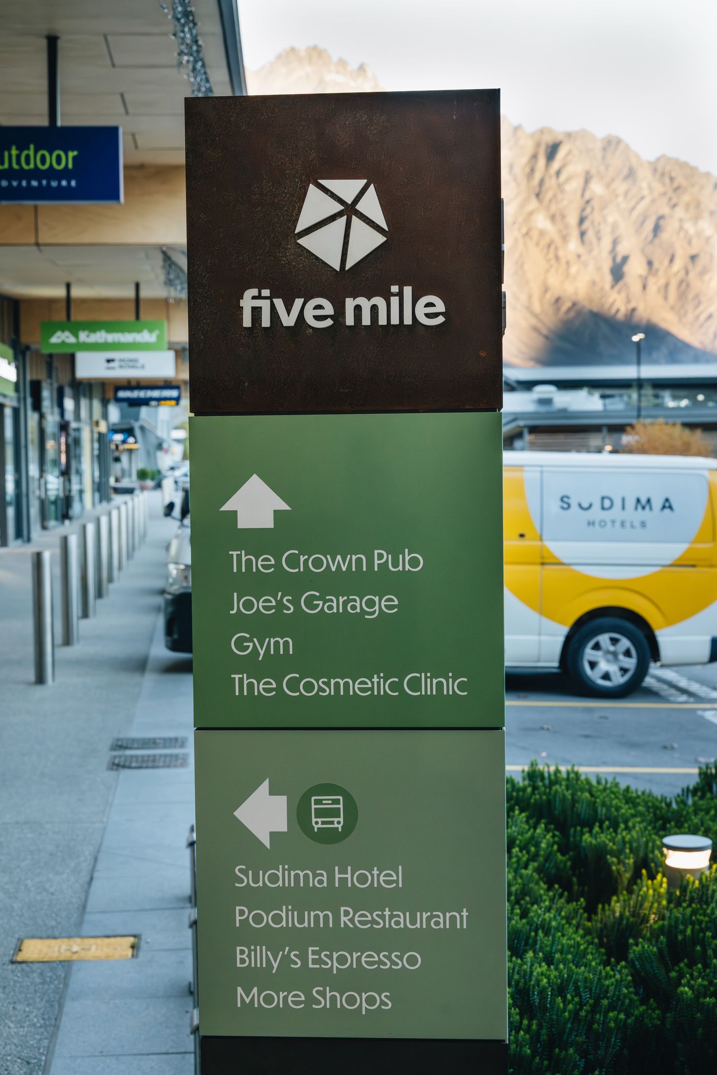 The Five Mile directory sign in the precinct